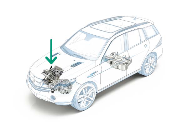 Schematische Zeichnung des Motors im Auto
